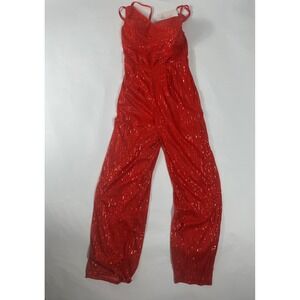 Red Sequin Jumpsuit Sleeveless Sweetheart Wide Leg Party Size 8 MSRP $299 NWT